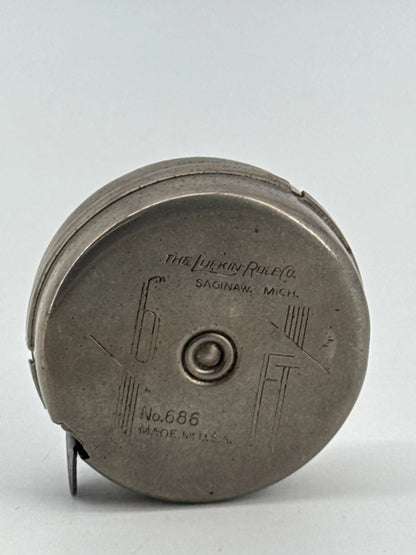 Vintage Lufkin Wizard No.686 6ft Steel Tape Measure USA Saginaw MI Metal Case
