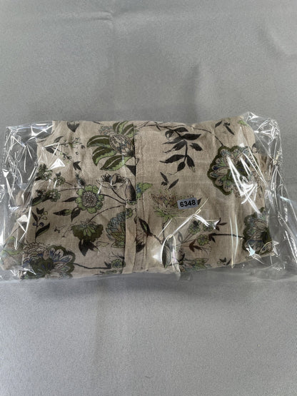 Charter Club Jacket Womens Large Beige Green Floral Linen Button Up Lightweight