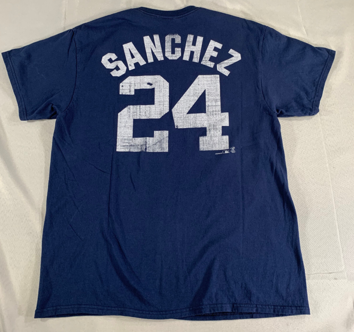 MLB NY Yankees Gary Sanchez #24 T-Shirt Men’s Navy Blue Distressed Logo Tee