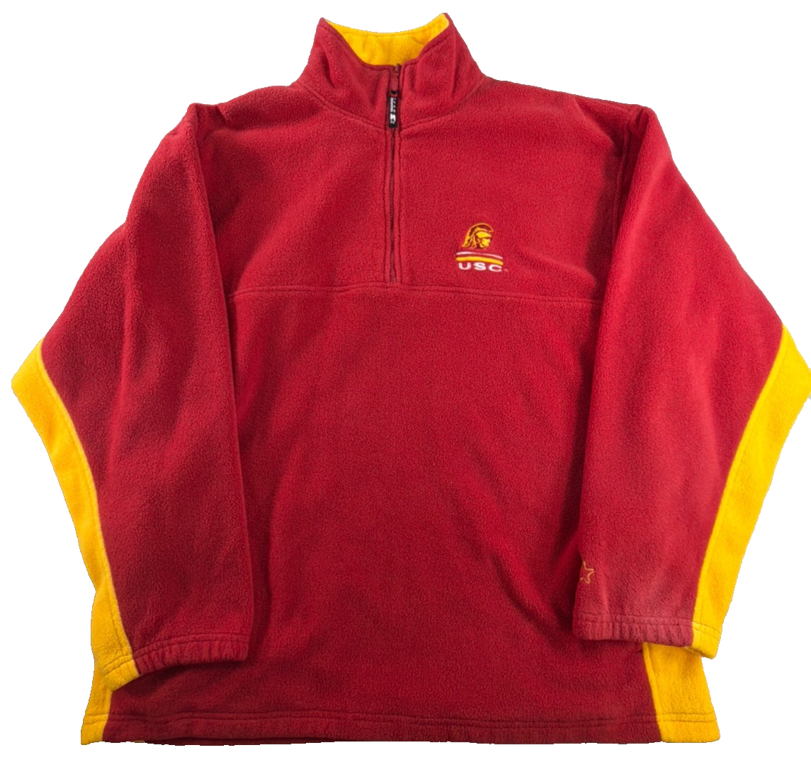 USC Trojans Starter Vintage Fleece Quarter Zip Pullover XL Red Gold Embroidered