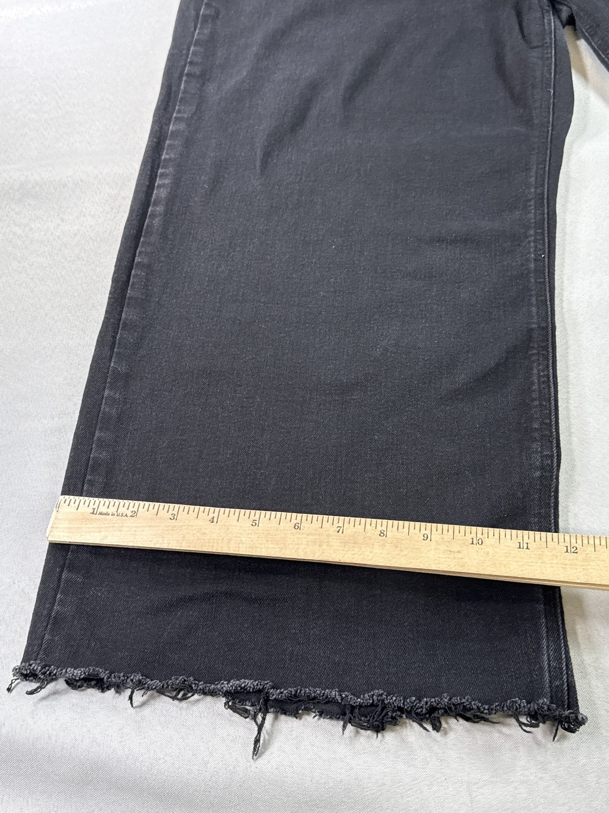 Old Navy High Rise Wide Leg Jeans Womens 20 Black Denim Cropped Stretch Frayed