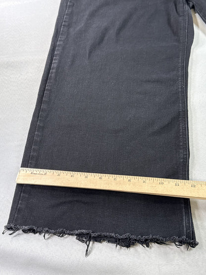 Old Navy High Rise Wide Leg Jeans Womens 20 Black Denim Cropped Stretch Frayed