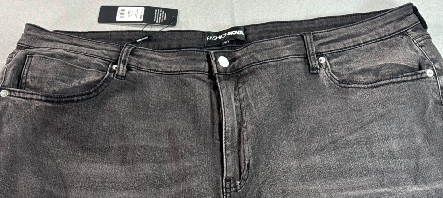 Fashion Nova Plus Skinny Jeans Womens 22 Black Wash Distressed Stretch Denim