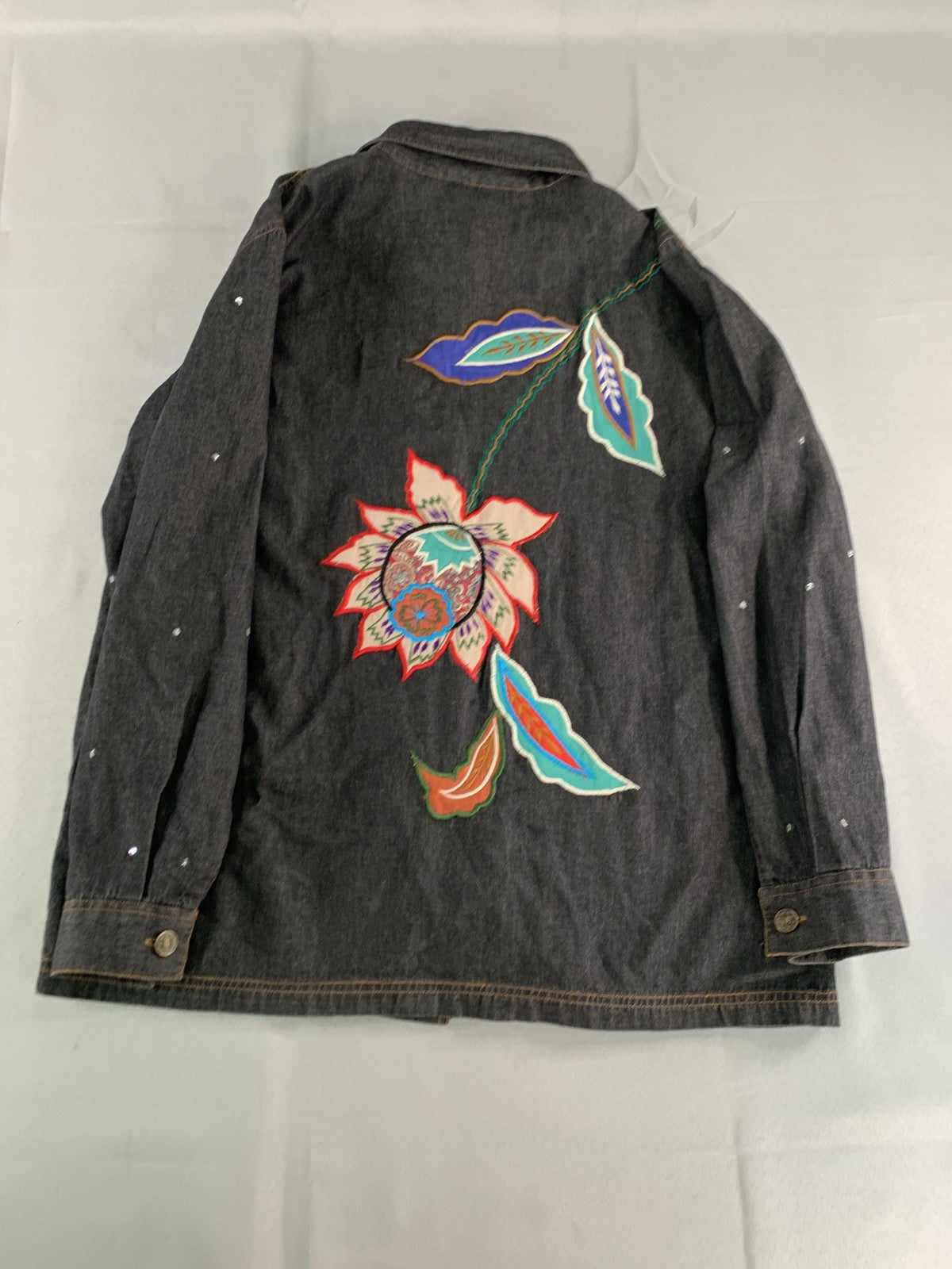 Alex Evenings Jacket Womens Large Black Floral Embroidered Button Up Boho India
