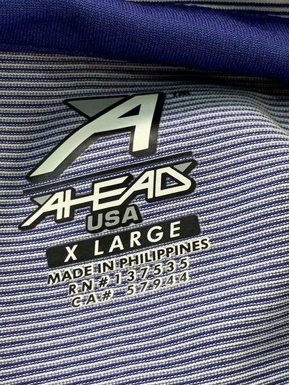 Ahead Polo Shirt Mens XL Blue White Striped Golf SRC Embroidered Performance 100