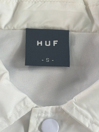 HUF Worldwide Bar Logo Coaches Jacket Mens Small White Teal Nylon Windbreaker