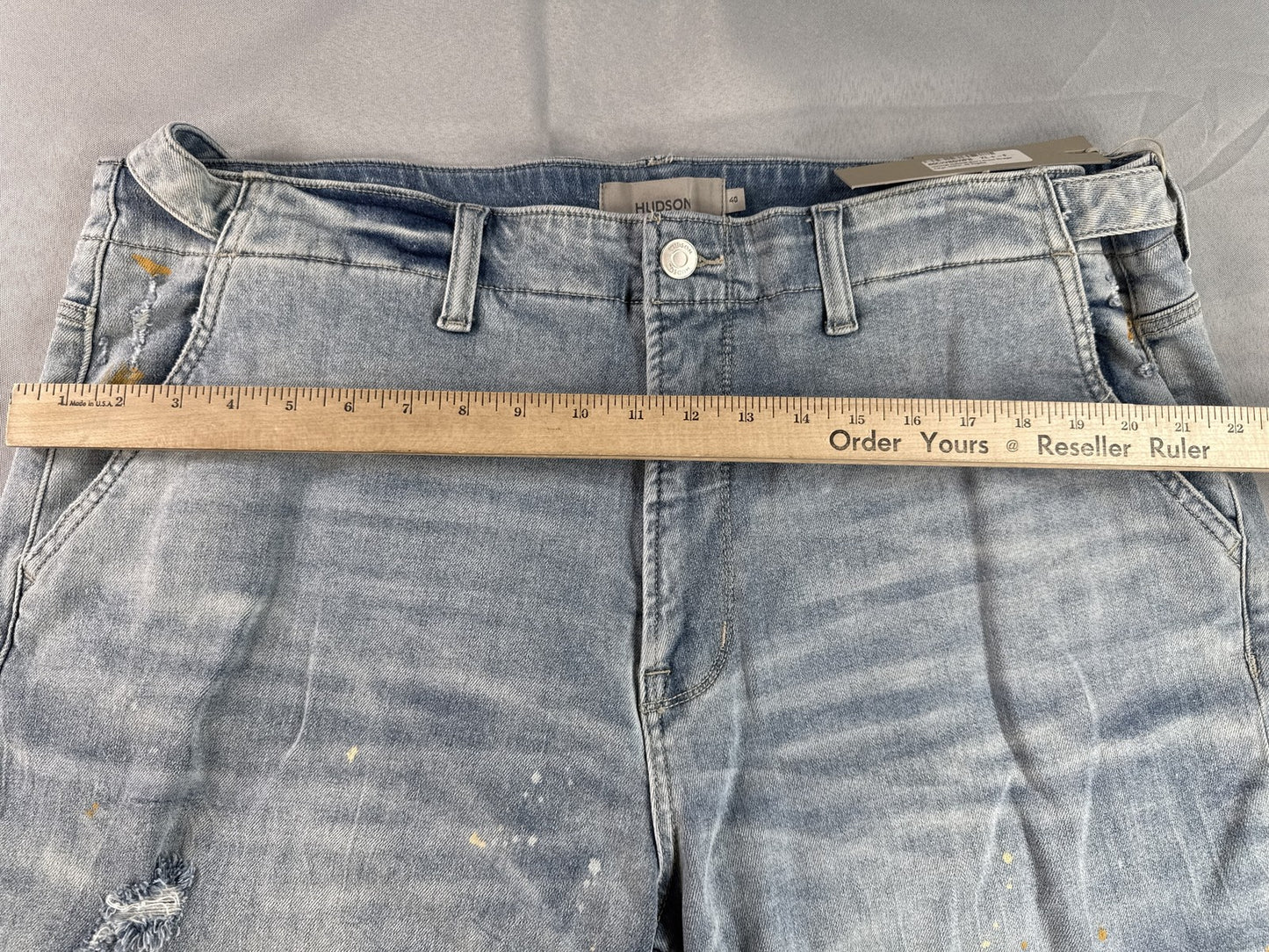 Hudson Cargo Pants Mens 40 Light Wash Denim Vintage Paint Splatter Distressed