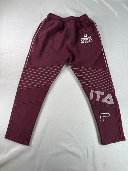 FILA Burgundy Joggers Pants L Cotton Blend Graphic Elastic Waistband Drawstring