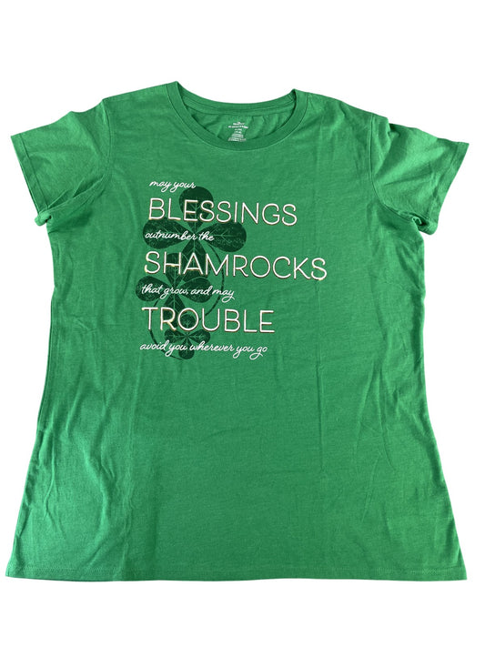 Way to Celebrate Shirt Womens XL Green St Patrick's Day Shamrocks Blessings Tee
