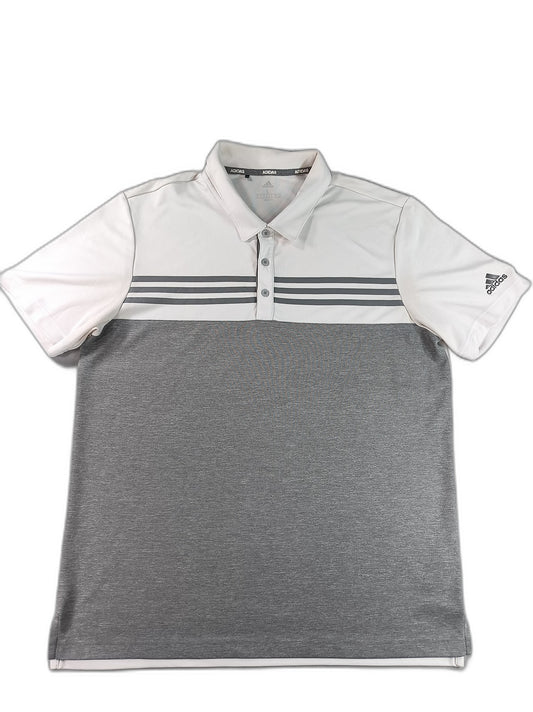 adidas Golf Polo Shirt Mens Gray Striped Performance Short Sleeve Regular Fit L