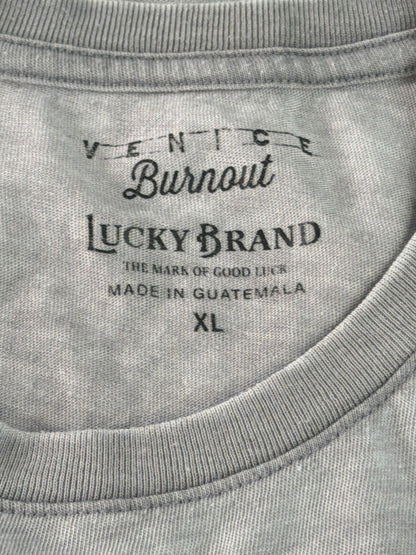 Lucky Brand Venice Burnout Henley T Shirt Mens XL Gray Short Sleeve Cotton Blend
