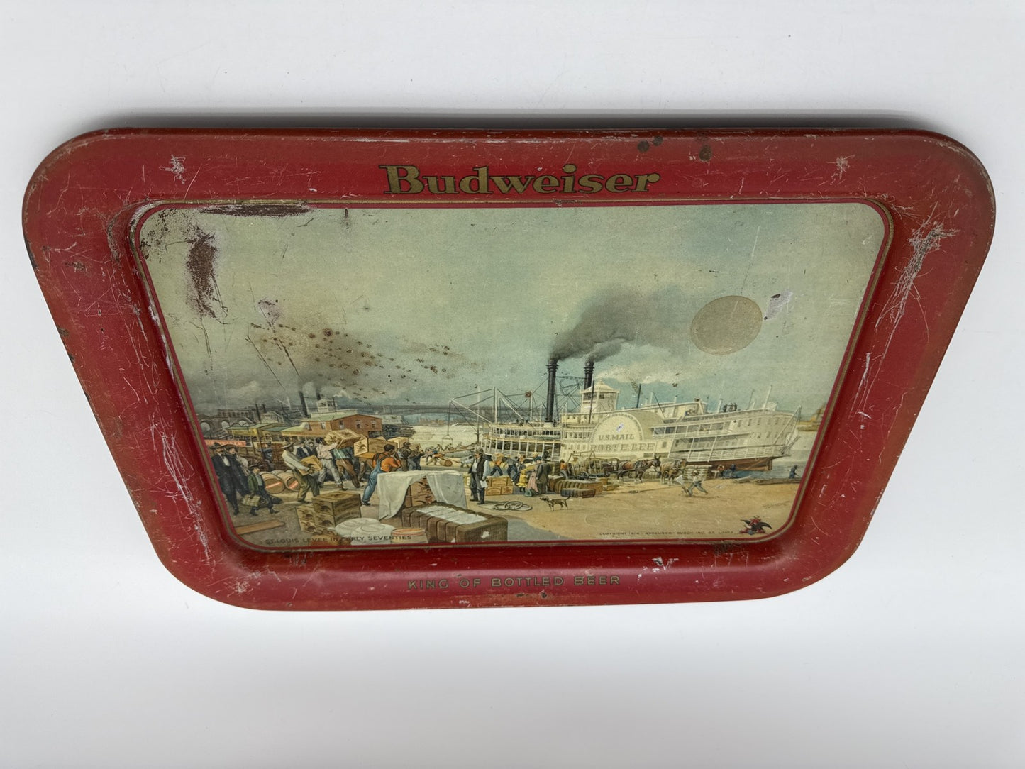 BUDWEISER ST. LOUIS LEVEE ROBERT E. LEE STEAMBOAT 1914 SERVING TRAY 1930s