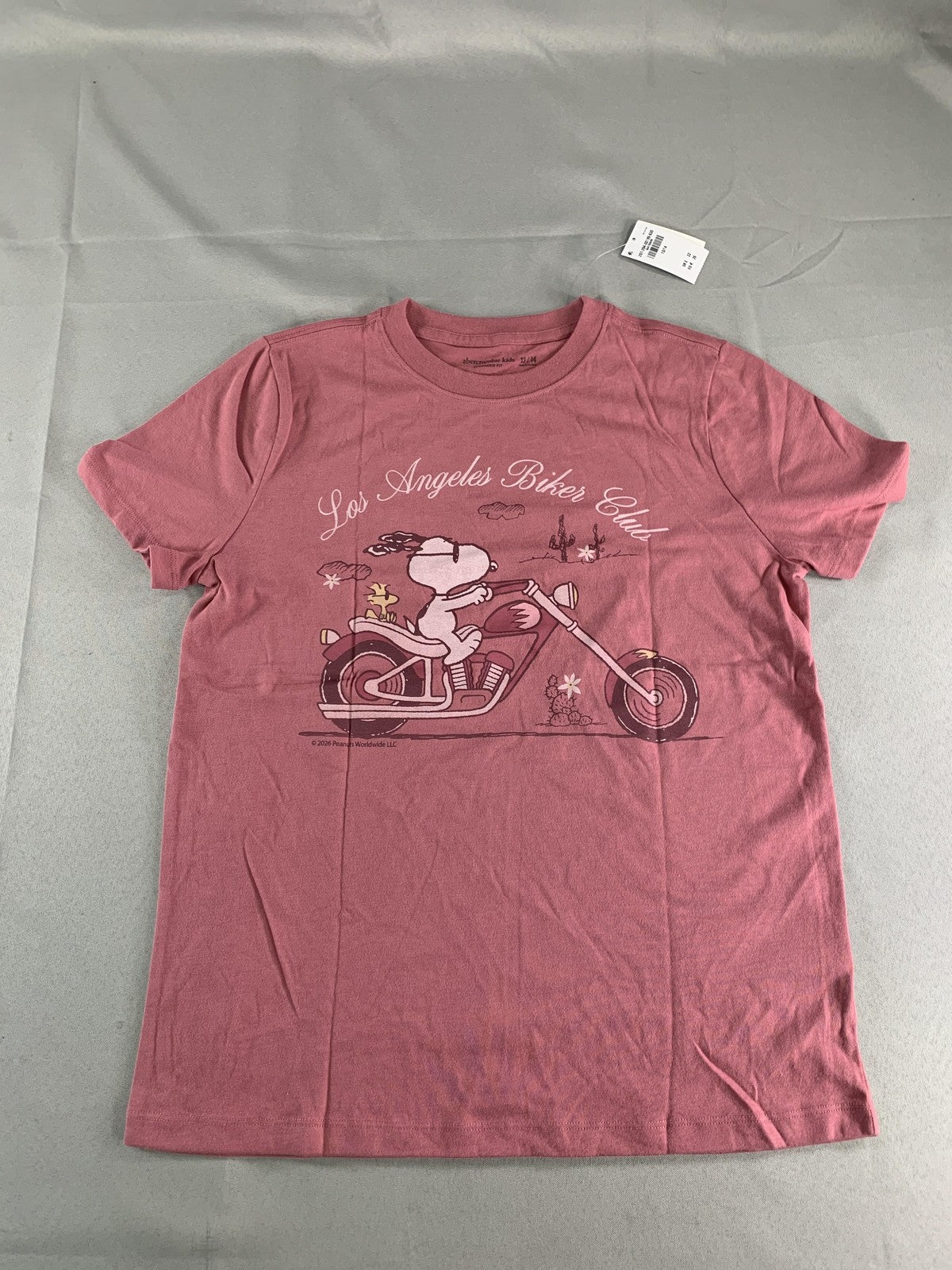 Abercrombie Kids Shirt Youth 13/14 Pink Snoopy Los Angeles Biker Club Oversized