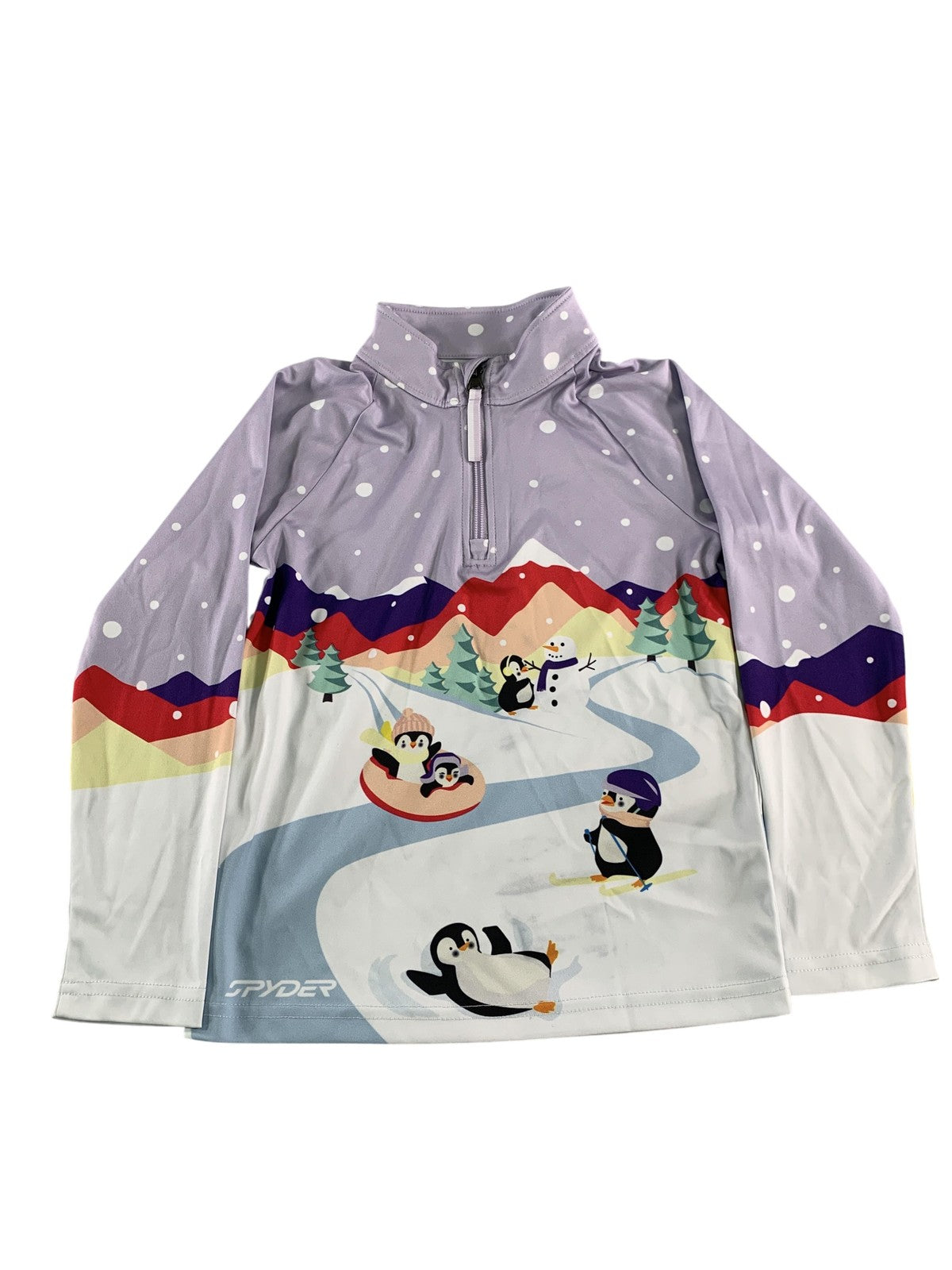 Spyder Pullover Youth 5 Purple Quarter Zip Penguin Winter Graphic Long Sleeve
