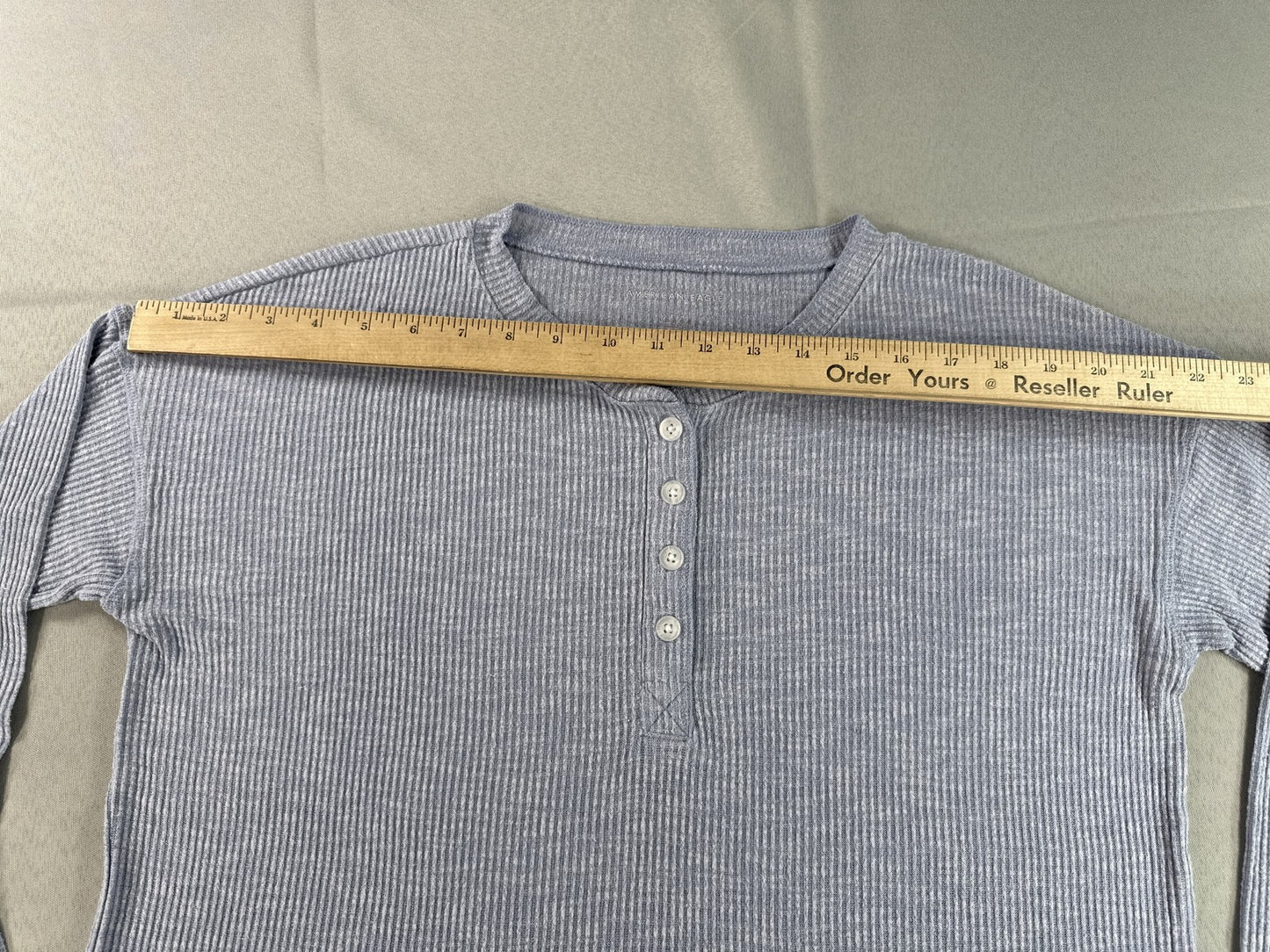 American Eagle Henley S Shirt Mens S/P Gray Cotton Blend Regular Fit Long Sleeve