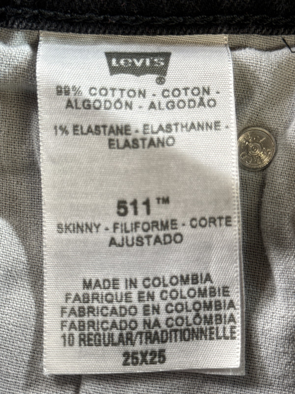 Levi's 511 Skinny Jeans 25X25 Gray Cotton Stretch Pocket Mid Rise Slim