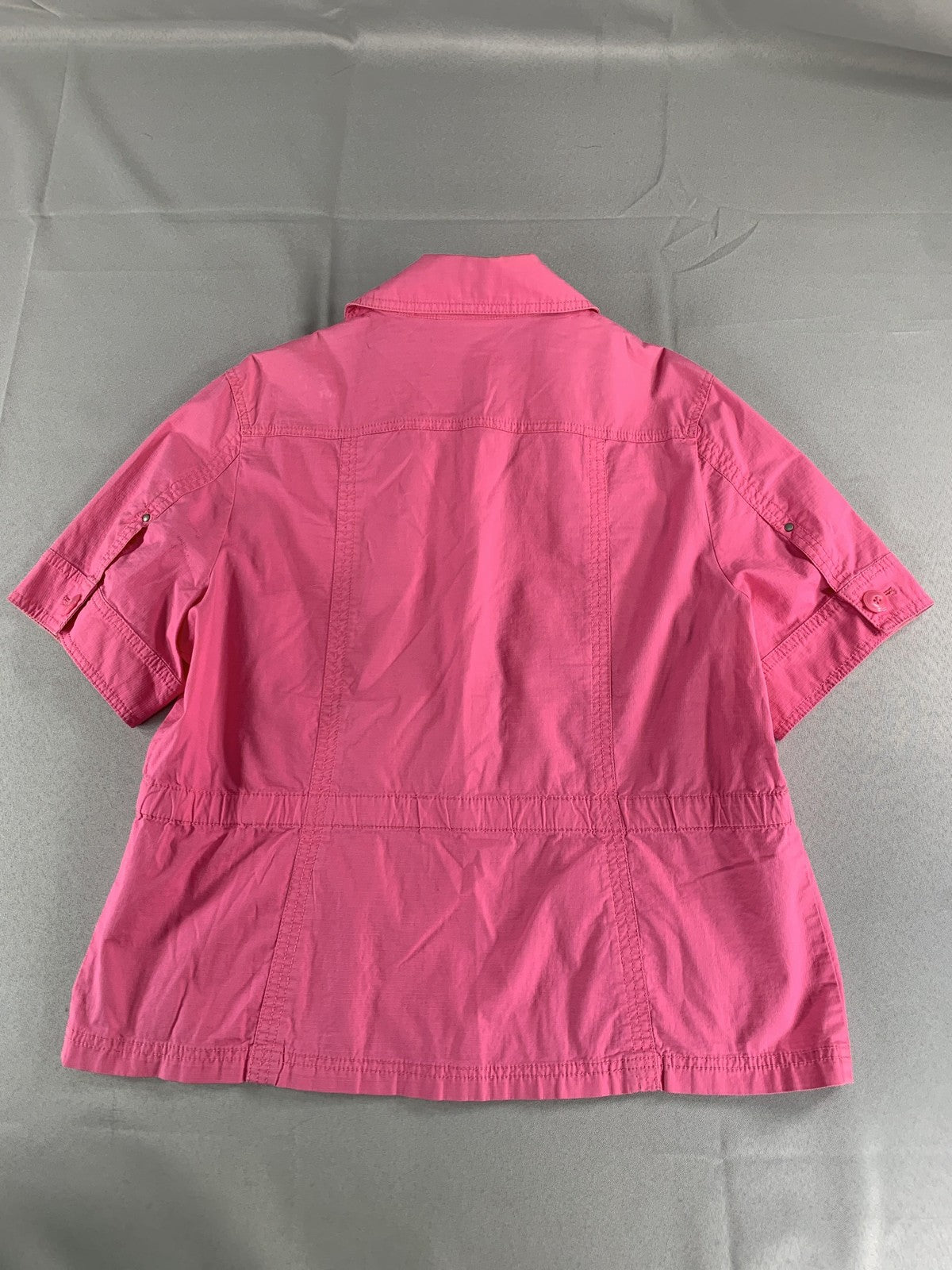 Chicos Jacket Womens 2 Short Sleeve Utility Safari Pockets Button Front Lightwei