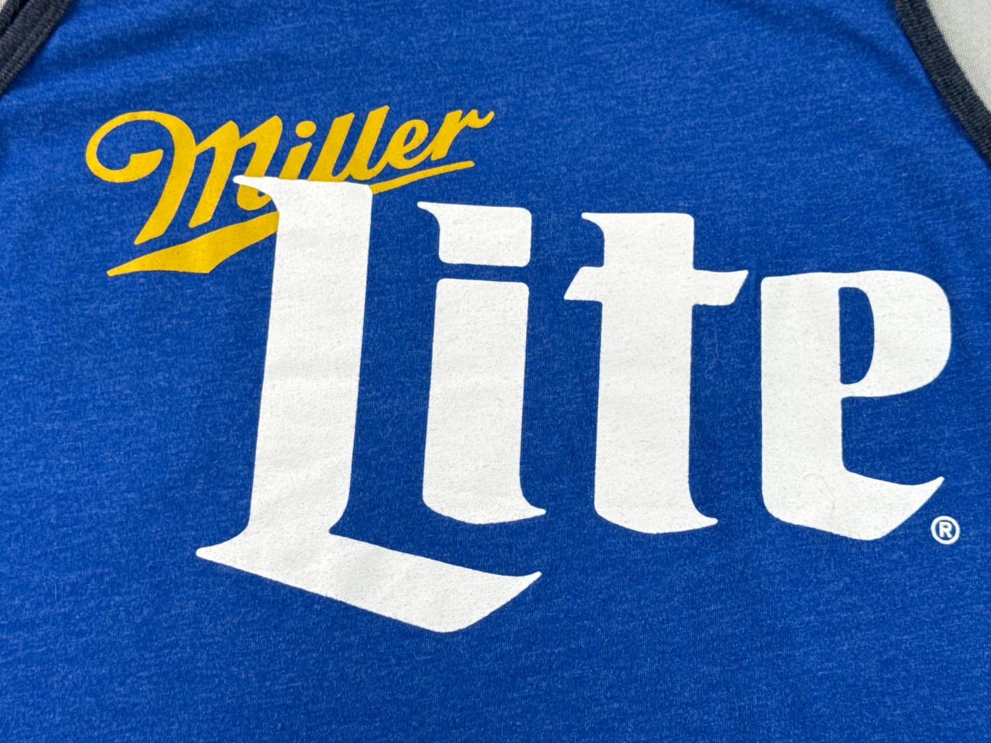 Miller Lite Mens Tank Top Large Blue Ringer Beer Can Logo Sleeveless Graphic Tee