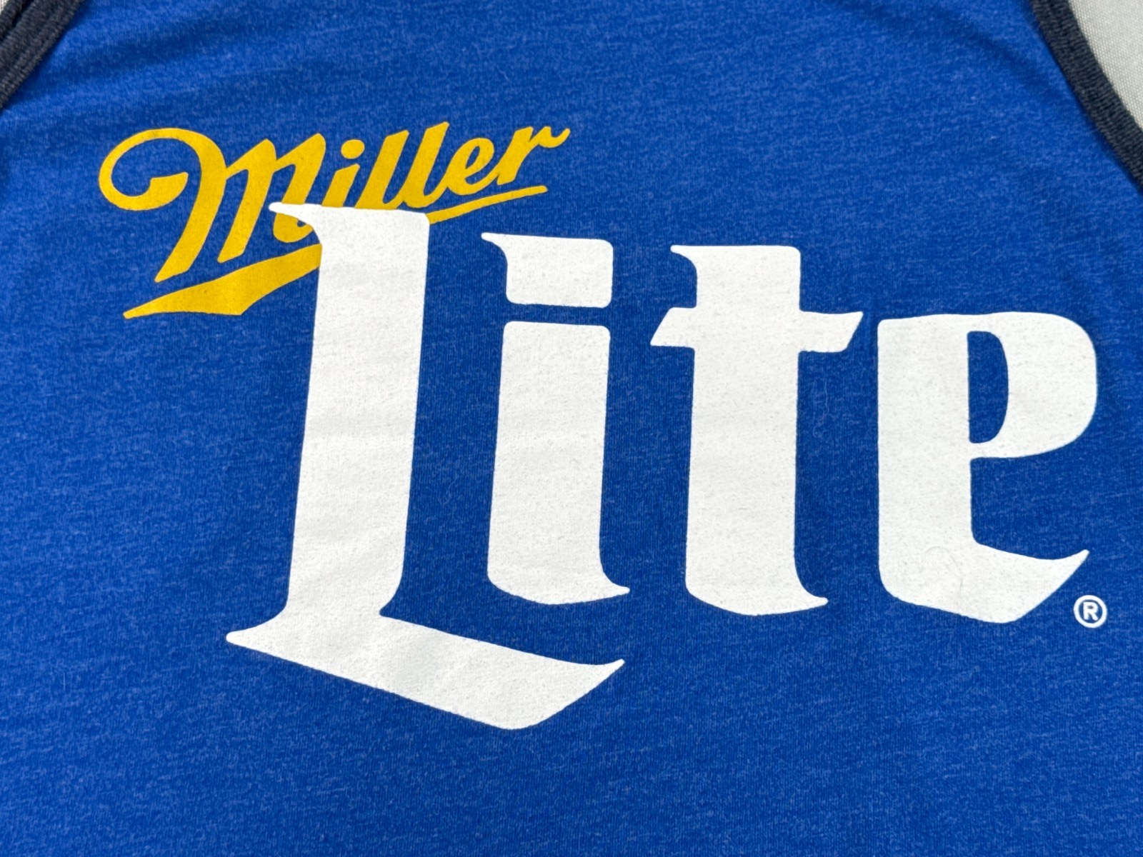 Miller Lite Mens Tank Top Large Blue Ringer Beer Can Logo Sleeveless Graphic Tee