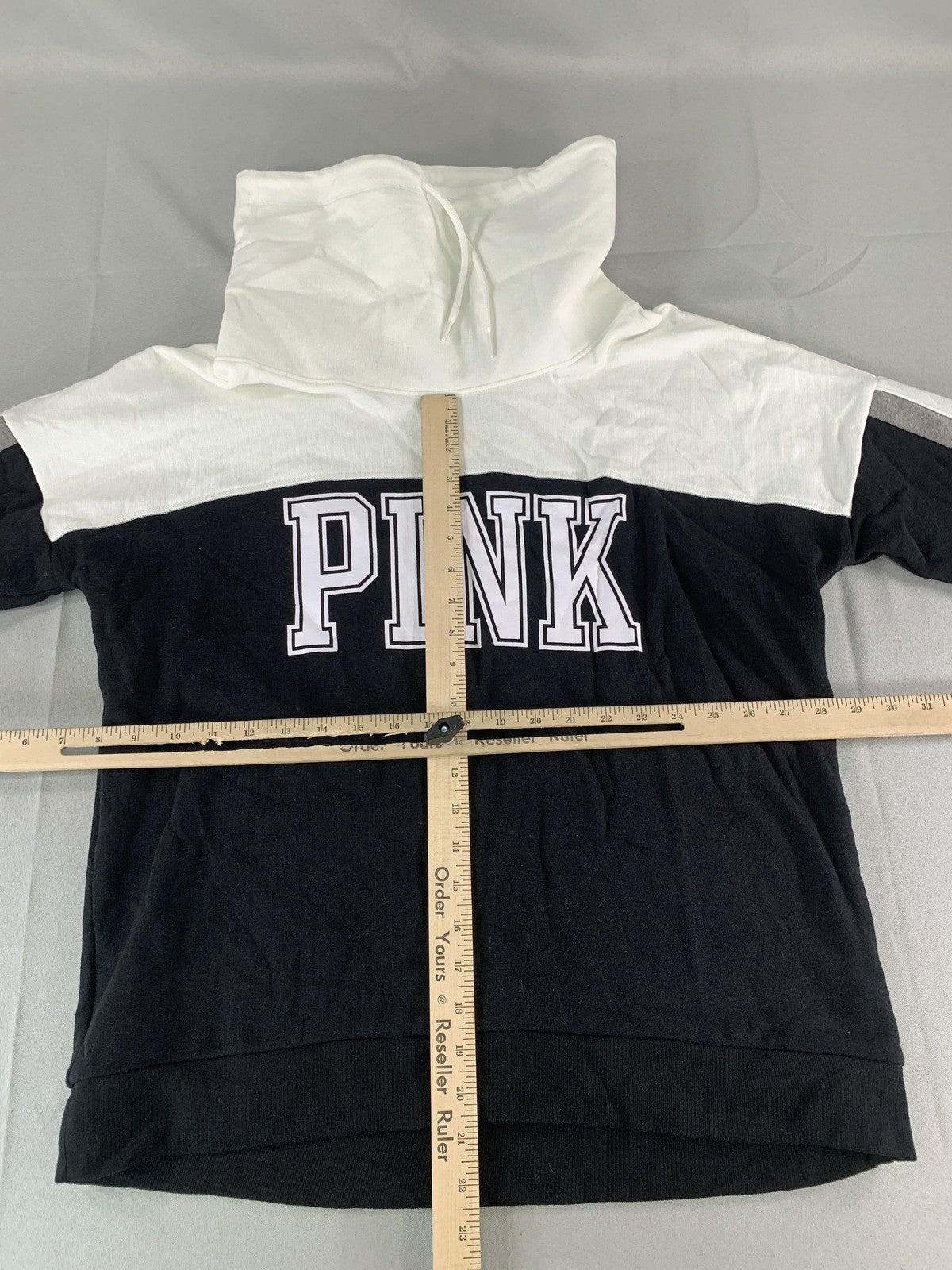 PINK Victoria's Secret Hoodie Womens Large Black White Colorblock Pullover