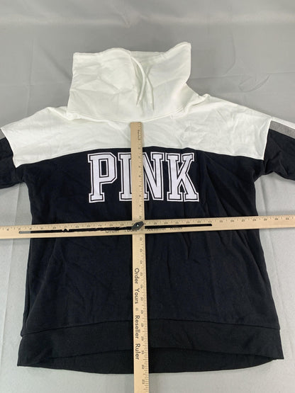PINK Victoria's Secret Hoodie Womens Large Black White Colorblock Pullover