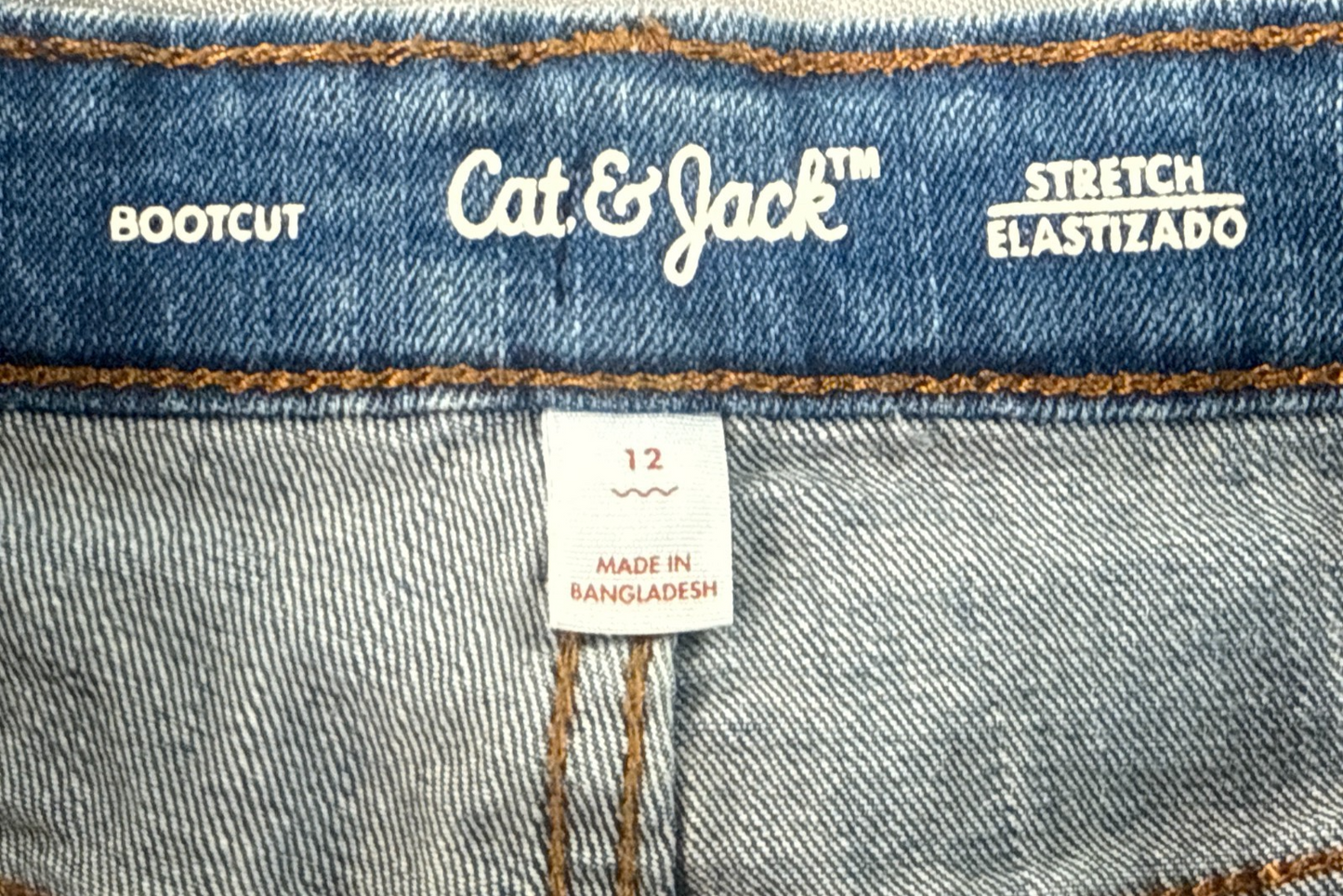 Cat & Jack Bootcut Jeans Girls 12 Stretch Adjustable Waist Blue Denim Pants