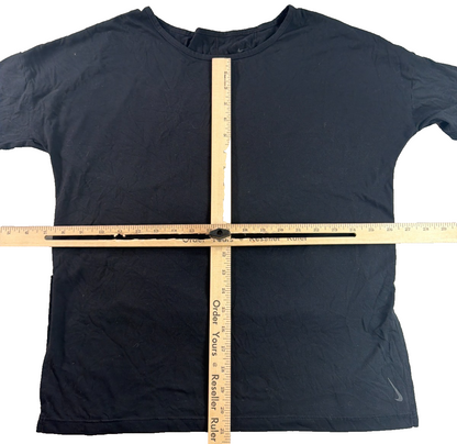 Nike Dri-Fit Womens Medium Black Plain Swoosh Athletic Short Sleeve Active Tee