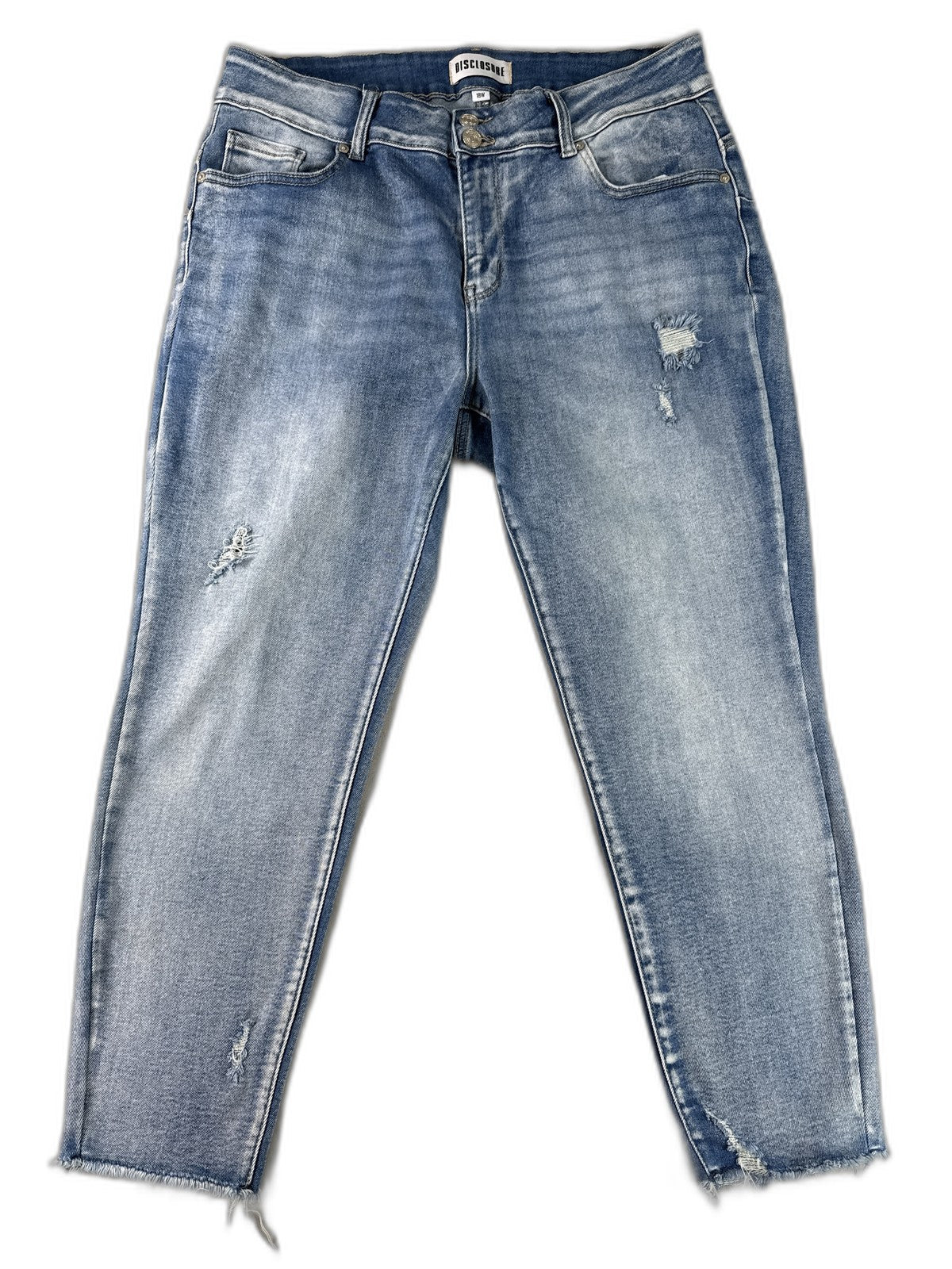 DISCLOSURE Light Wash Skinny Jeans 18W Cotton Blend Distressed Frayed