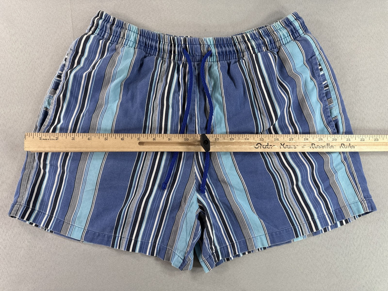 BARNEYS YORK Striped Elastic Waist Shorts M Blue 100% COTTON Regular Fit Men