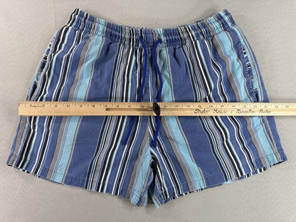 BARNEYS YORK Striped Elastic Waist Shorts M Blue 100% COTTON Regular Fit Men
