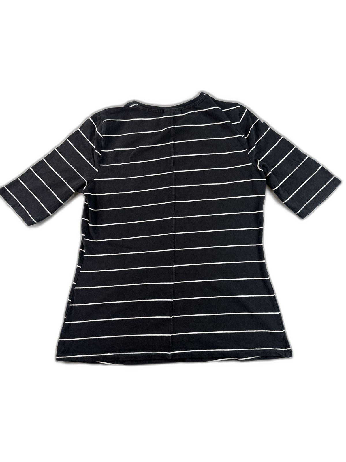 WHO WHAT WEAR Striped Tee Womens S Black Cotton Crewneck Short Sleeve Slim Fit