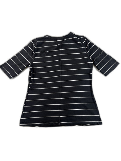 WHO WHAT WEAR Striped Tee Womens S Black Cotton Crewneck Short Sleeve Slim Fit