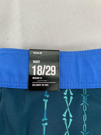 Hurley Boardshorts Boys 18/29 Midnight Teal Palm Tree Swim Trunks Drawstring on