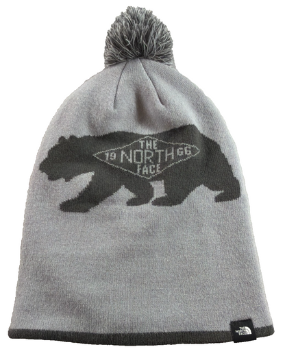 North Face Ski Tuke Bear Pom Beanie Reversible Gray Black 1966 Knit Hat OS NWT