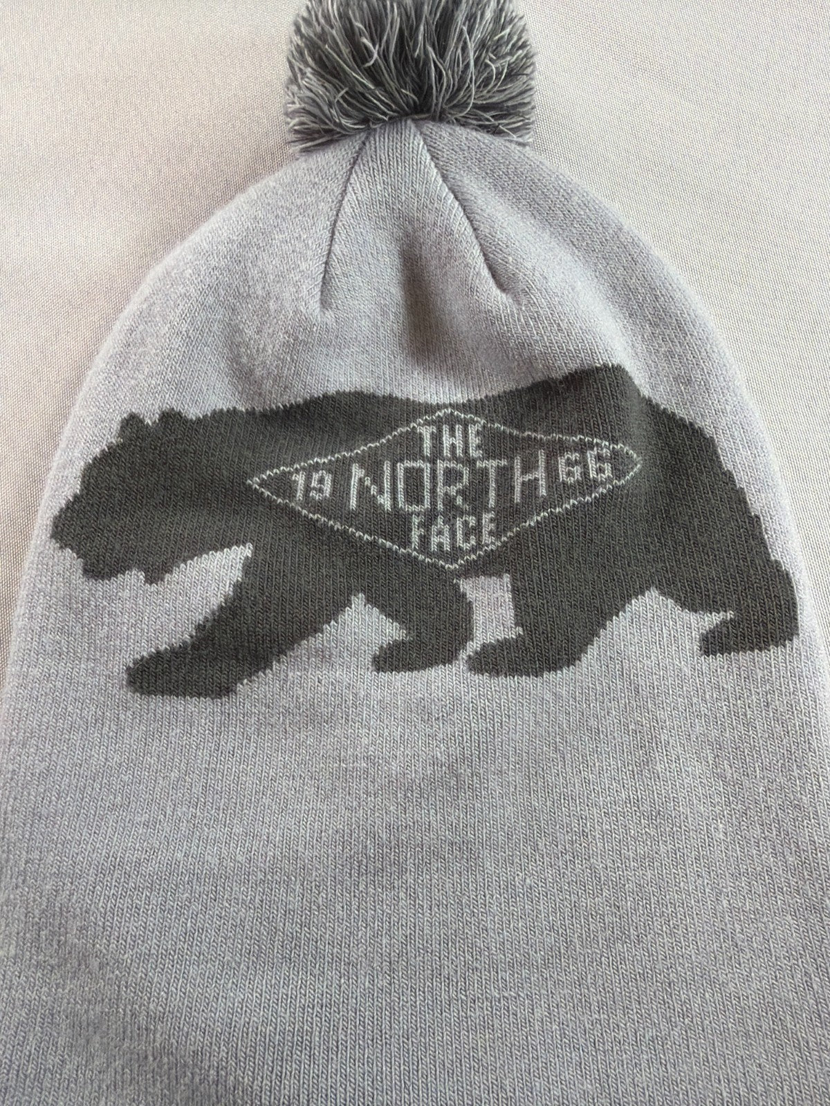 North Face Ski Tuke Bear Pom Beanie Reversible Gray Black 1966 Knit Hat OS NWT
