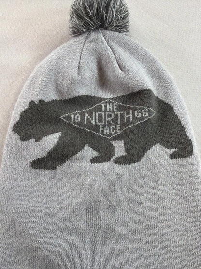 North Face Ski Tuke Bear Pom Beanie Reversible Gray Black 1966 Knit Hat OS NWT