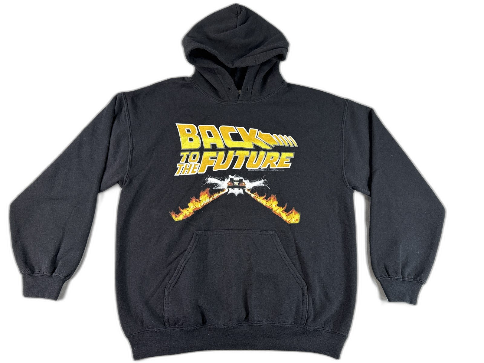 GILDAN Back to the Future Hoodie M Black Cotton Pullover Graphic Long
