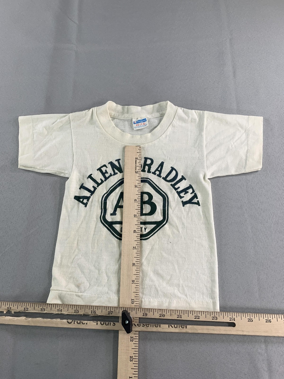 VINTAGE Champion Shirt Kids XS (2-4) White Allen-Bradley AB Logo Made USA 80s