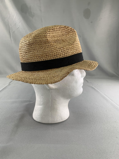 J.Crew Hat Panama Fitted Womens Medium Beige Straw Wide Brim Sun Travel Summer
