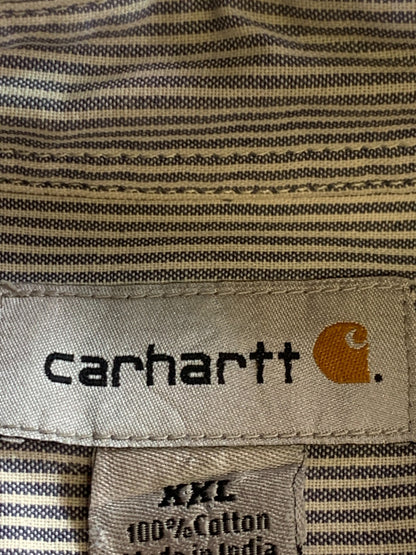 Carhartt Mens 2XL Blue Hickory Stripe Short Sleeve Button Up Work Shirt S280