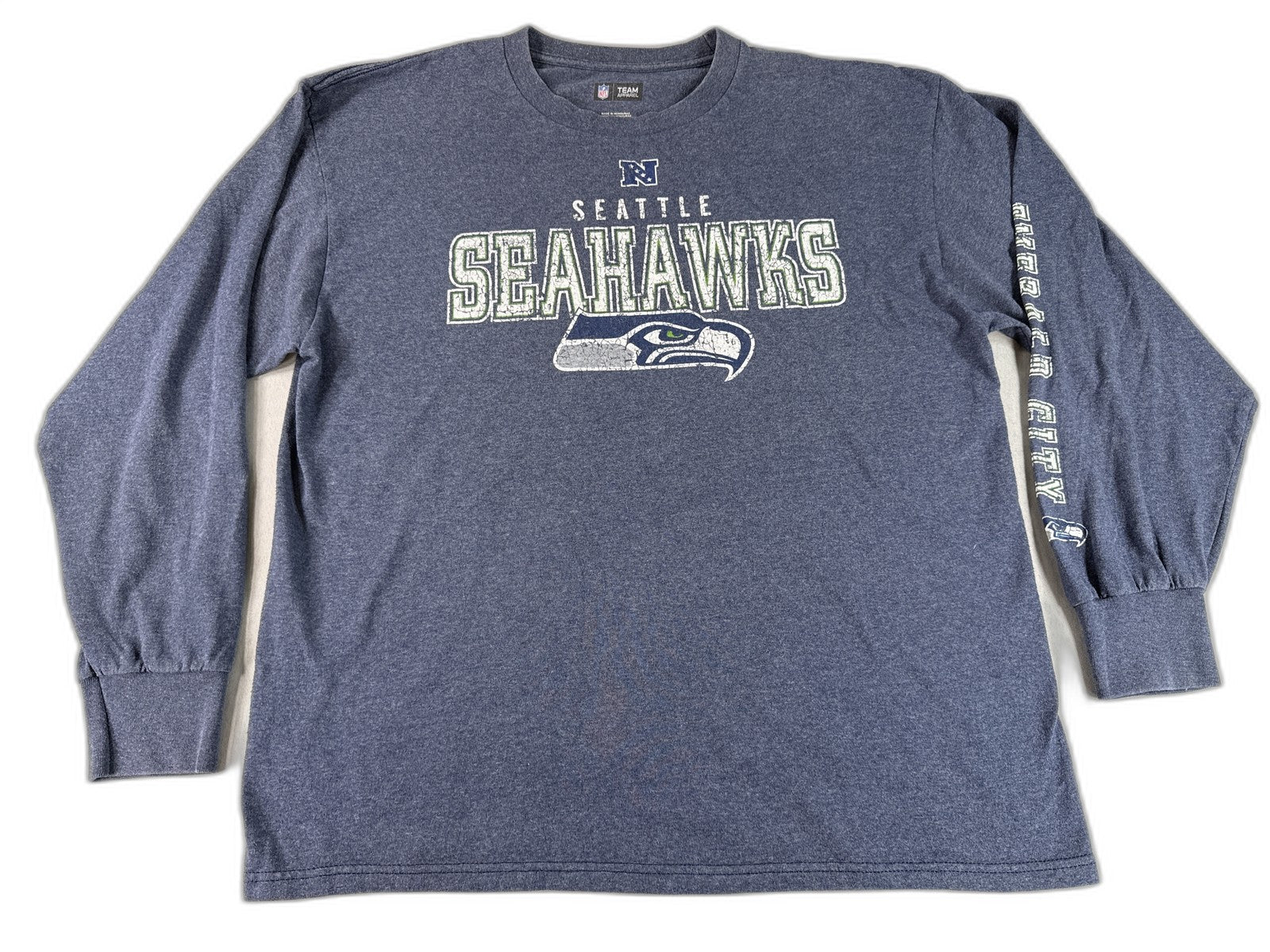 NFL Team Apparel Seattle Seahawks Long Sleeve Tee XL Blue Cotton Polyester