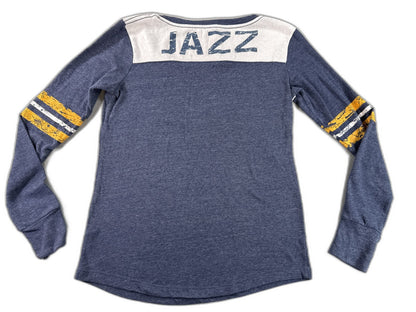 New Era Utah Jazz Long Sleeve Shirt M Navy Blue White Graphic Crewneck