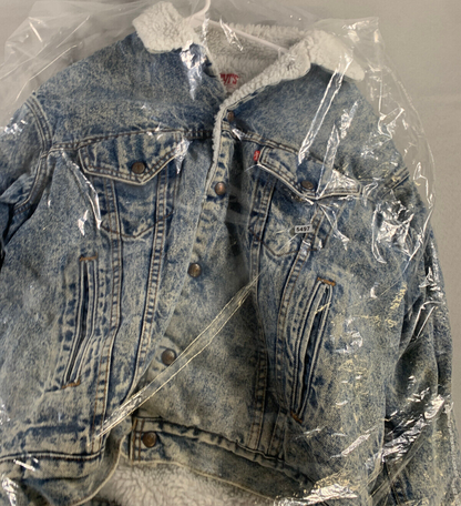 Levi’s Acid Wash Sherpa Lined Trucker Jacket USA 70609-0219 Denim Type 3 80s L