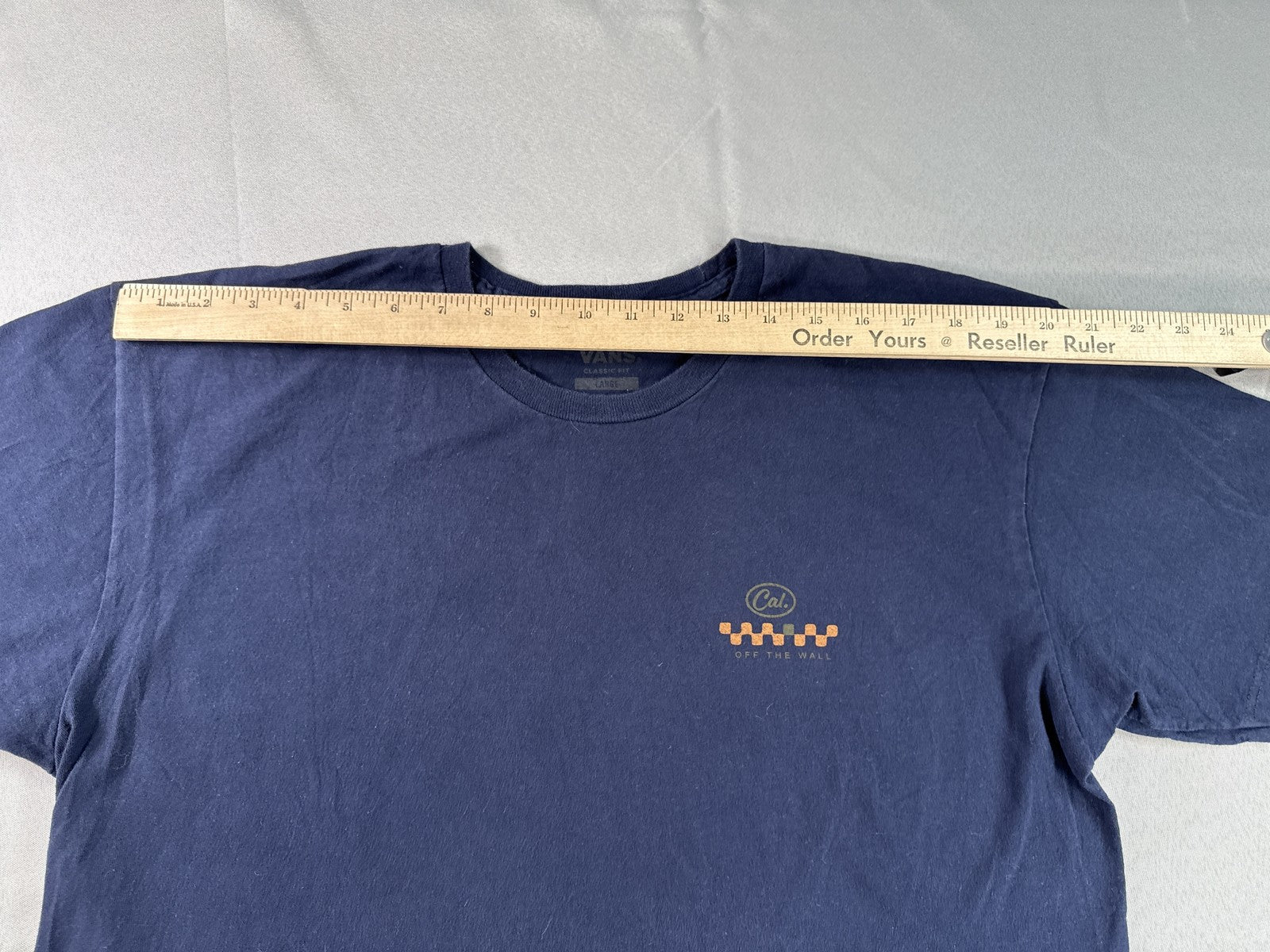 VANS Off Wall Graphic Tee Mens Large Navy Blue 100% Cotton Crewneck Short