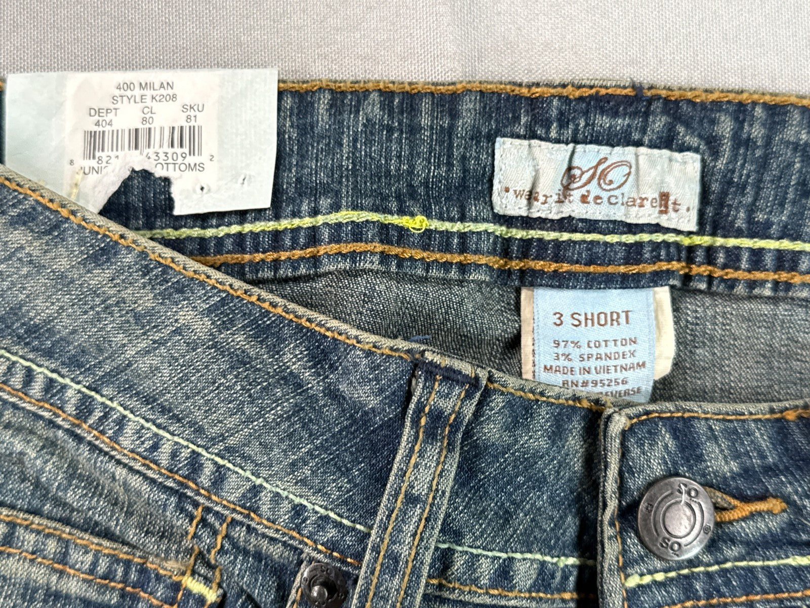 SO Wear It Declare It Flare Jeans Womens 3 Short Blue Stretch Bootcut Denim