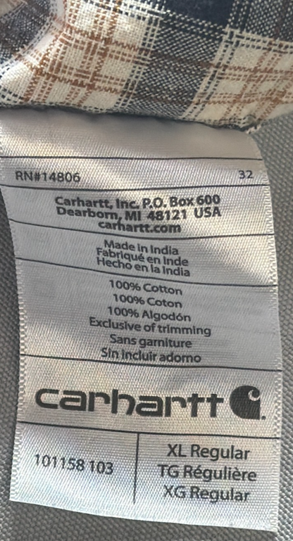 Carhartt Fort Short Sleeve Plaid Shirt Men XL Navy Tan 101158 Button Down Work