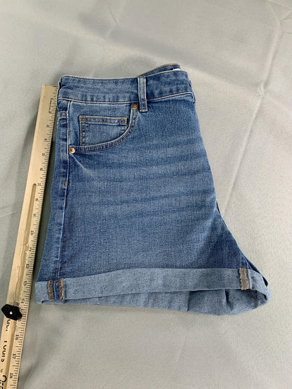 H&M Denim Shorts Womens 18 Blue High Rise Rolled Hem Stretch Casual Jean Summer
