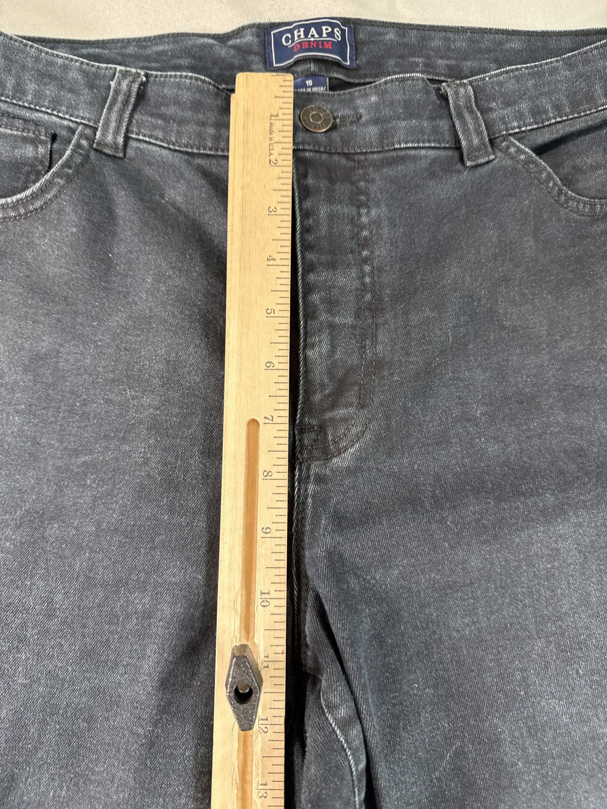 CHAPS Straight Leg Jeans 16 Black Cotton Blend Fit India Denim Classic Boho