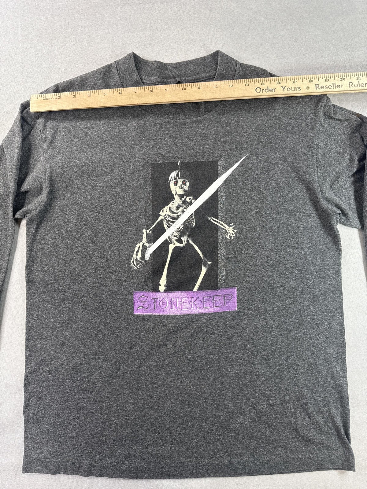 Interplay Stonekeep Vintage Long Sleeve Tee M Mens Grey Graphic Skeleton Knit