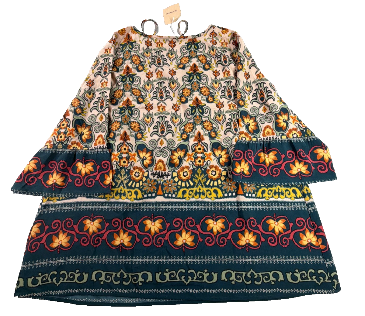 BloomChic Women Plus 18-20 NWT Boho Paisley Border Print Bell Sleeve Tunic Top
